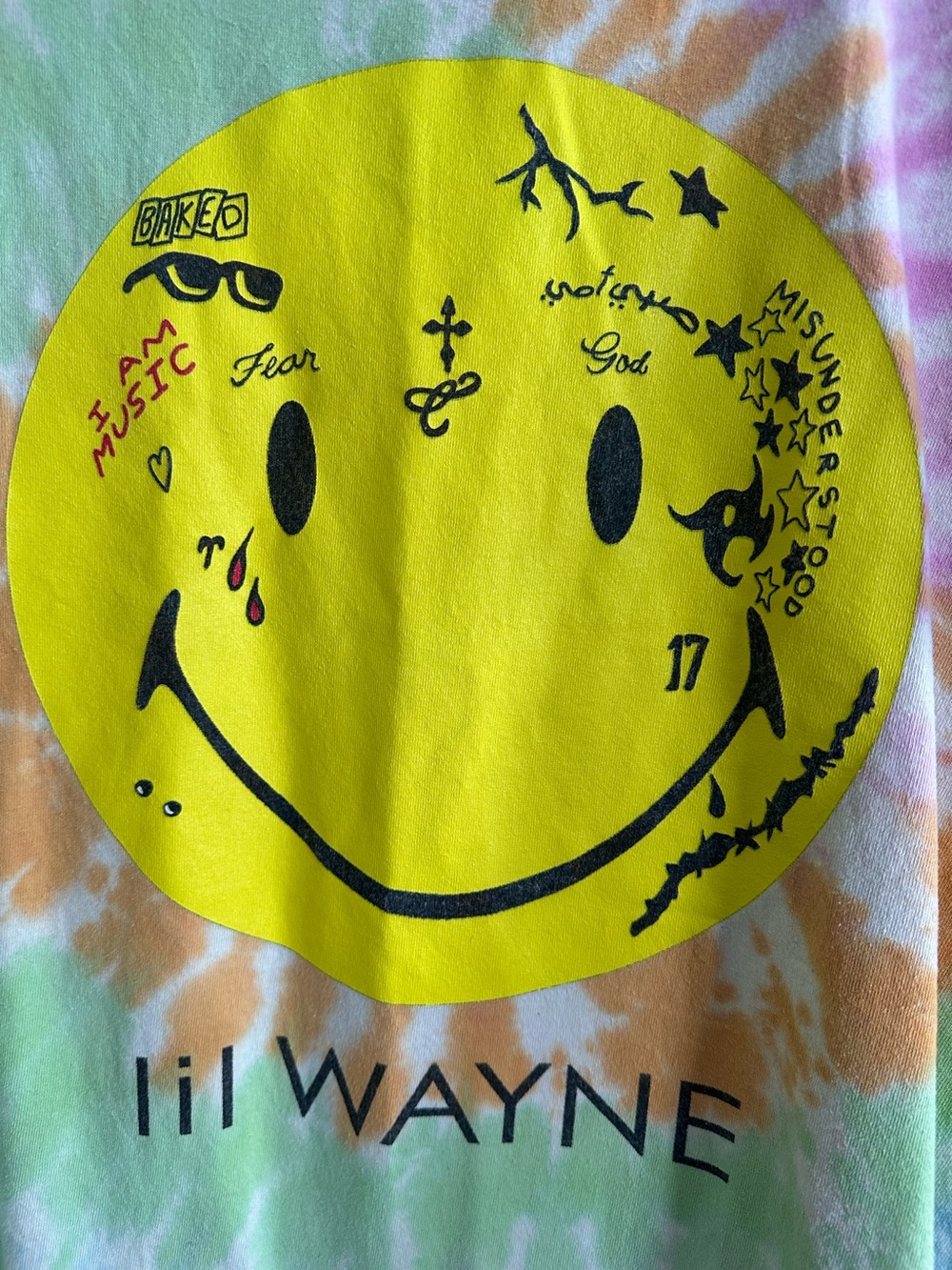 Lil Wayne Tattoo Emoji Face Tie Dye T-Shirt Size XL